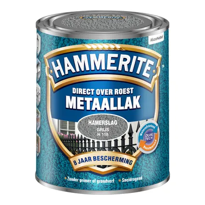 Hammerite metaalverf Hamerslag grijs H118 750ml 2