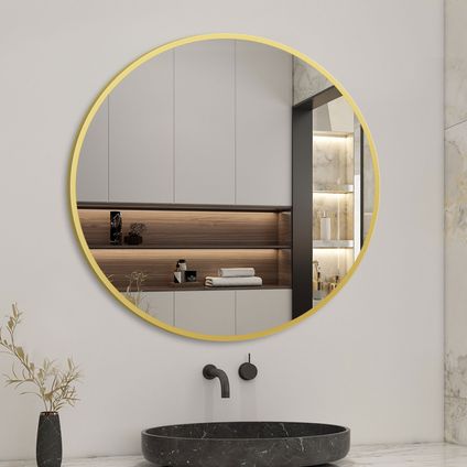 AICA Miroir lumineux Rond doré 50cm, miroir pour Salle de Bain + Salon + WC