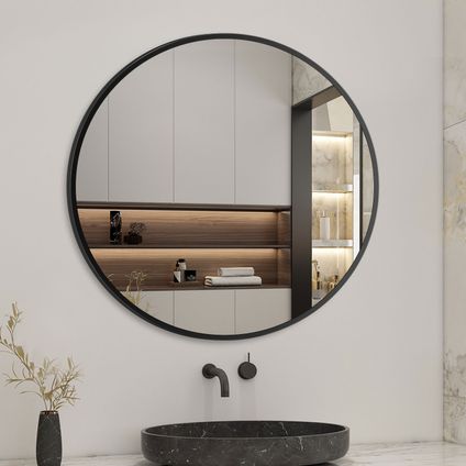 AICA Miroir lumineux Rond noir 80cm, miroir pour Salle de Bain + Salon + WC