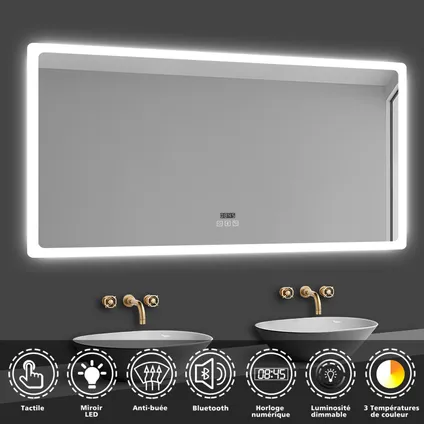 AICA Miroir lumineux avec Bluetooth 160 x 80cm, Mural Miroir avec 3 Couleurs 2