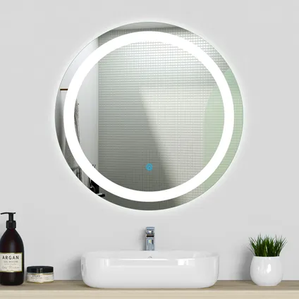 AICA 60cm Ronde badkamerspiegel, LED spiegel met antifog