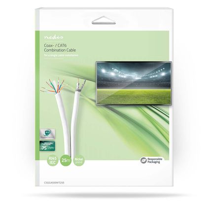 Câble coaxial RG59 Nedis IEC CAT6 Fresh Green Box 75Ohm 25m blanc