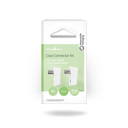 Nedis coax connector IEC Fresh Green Box gebogen - vrouwelijk/mannelijk wit