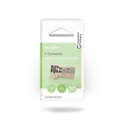 Nedis F-connector Fresh Green Box recht mannelijk zilver 5,5mm 5 st
