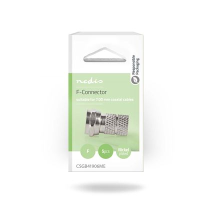 Nedis F-connector Fresh Green Box recht mannelijk zilver 7mm 5 st