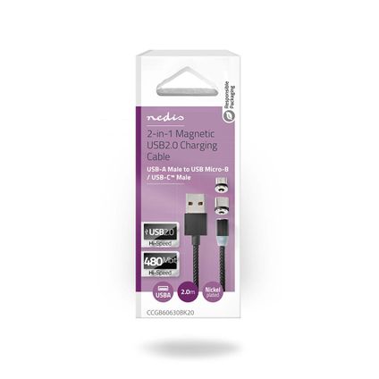 Nedis USB-kabel Fresh Green Charge 2.0 - USB-A mannelijk 2m zwart