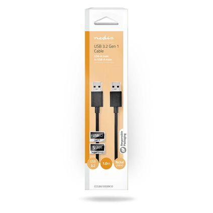 Câble USB Nedis Fresh Green Box USB 3.2 Gen 1 - USB-A mâle 1m noir