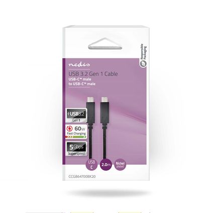 Nedis USB-kabel Fresh Green Charge USB 3.2 Gen 1 - USB-C™ mannelijk 2m zwart