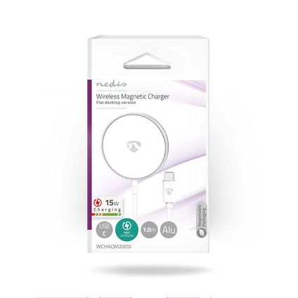 Chargeur sans fil Nedis Fresh Green Charge 5 / 7,5 / 10 / 15 W - 1,0 / 1,1 / 1,67 / 2 A 1m aluminium
