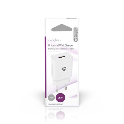 Chargeur mural Nedis Fresh Green Charge USB-A 12W - fonction de charge rapide blanc