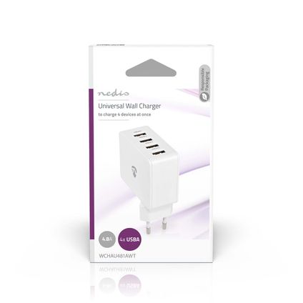 Chargeur mural Nedis Fresh Green Charge USB-A 24W - fonction de charge rapide blanc
