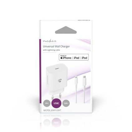 Chargeur mural Nedis Fresh Green Charge USB-C 20W - fonction de charge rapide 1m blanc