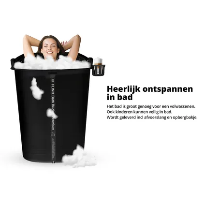 FlinQ Bath Bucket Premium - Badkuip - Zitbad - Thermometer - 165L - Zwart 3