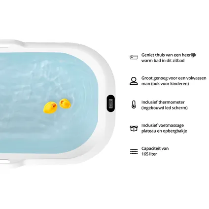 FlinQ Bath Bucket Premium - Badkuip - Zitbad - Thermometer - 165L - Wit 2