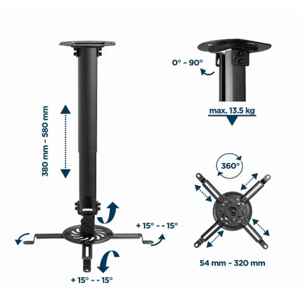 Gembird - Projector/beamer plafondbeugel (full-motion), 13 kg 4