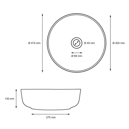 ML-Design Keramische wastafel in mat zwart Ø 415 x 135 mm, ronde opzetwastafel 8