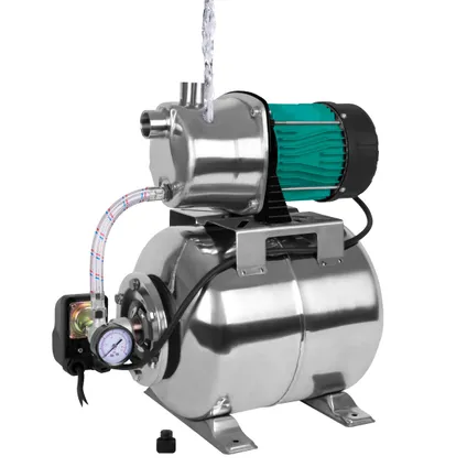 Set Pompe hydrophore avec pressostat – 1000W -3500l/h – Réservoir 19L en acier inoxydable – boitier de la pompe en 3