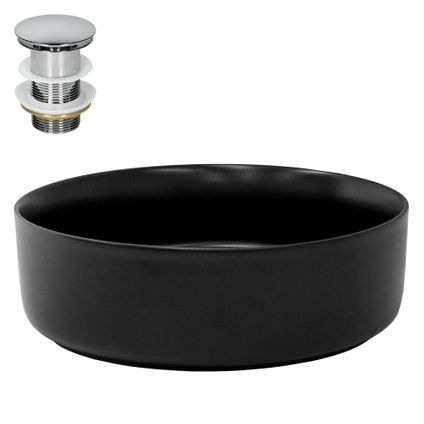 ML-Design Keramische wastafel in mat zwart Ø 360 x 120 mm met afvoer, ronde opbouwwastafel