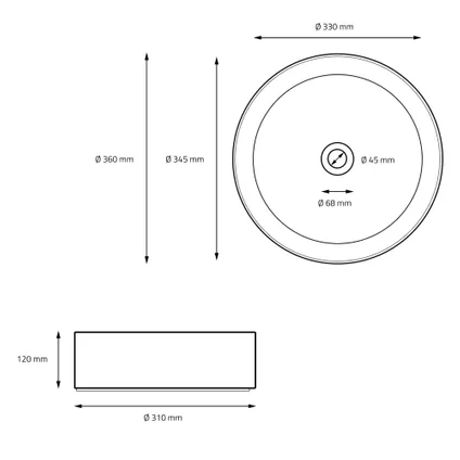 ML-Design Keramische wastafel in mat zwart Ø 360 x 120 mm met afvoer, ronde opbouwwastafel 6