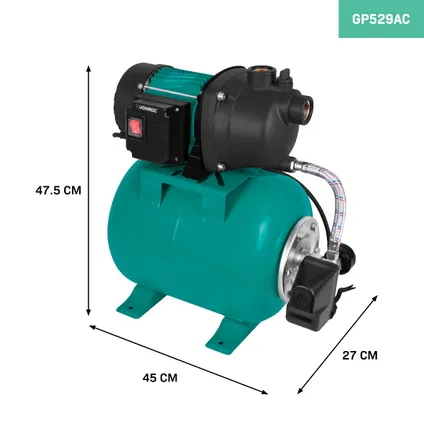 Set Pompe hydrophore avec pressostat – 800W - 3300l/h – Réservoir 19L – Boitier de la pompe en plastique 3