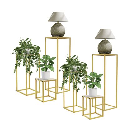 ML-Design bloemenstandaard set van 6 van metaal in goud, decoratieve bloemenkruk, bloemenzuil