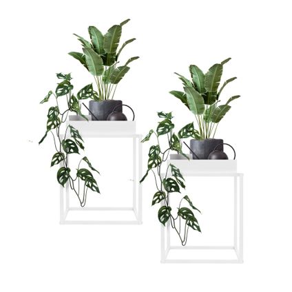 ML-Design Plantenstandaard set van 2 wit metaal, 35x35x46 cm, vierkant