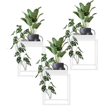 ML-Design Plantenstandaard set van 3 wit metaal, 35x35x46 cm, vierkant