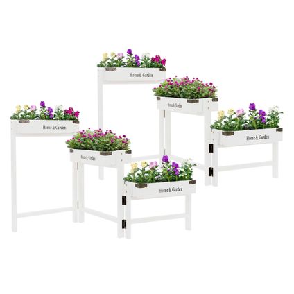 ML-Design Set van 2 bloemenstandaards met 3 etages, wit, hout, 111cm