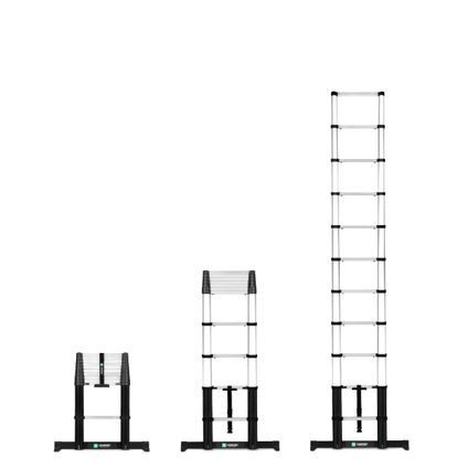 VONROC Telescopische ladder Professioneel | 3.2m – met softclose & dwarsbalk – Veilig & solide