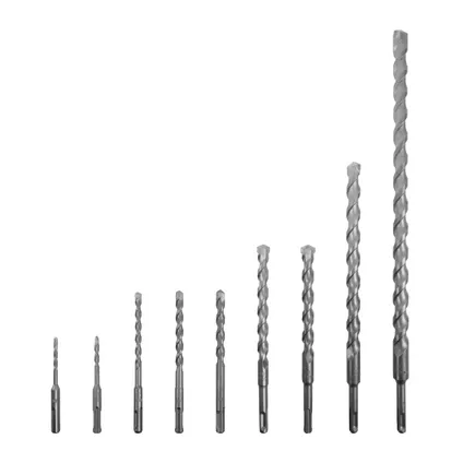 Ensemble de forets et de burins SDS-Plus - 12 pièces - Universel - Coffret comprenant forets, pointe, gouge et buri 2