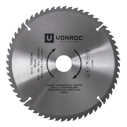 VONROC Zaagblad – 210mm – 60 tanden – voor hout – geschikt voor tafelzagen en afkortzagen 2
