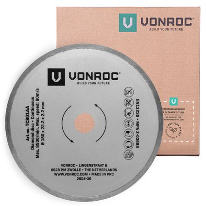 VONROC Diamant zaagblad Ø180mm – Volrand – Universeel – O.a. geschikt voor VONROC TC501AC tegelzaag