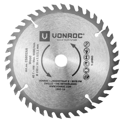 Zaagblad voor cirkelzaag 150x16 mm | 40T – geschikt voor hout - Universeel 2