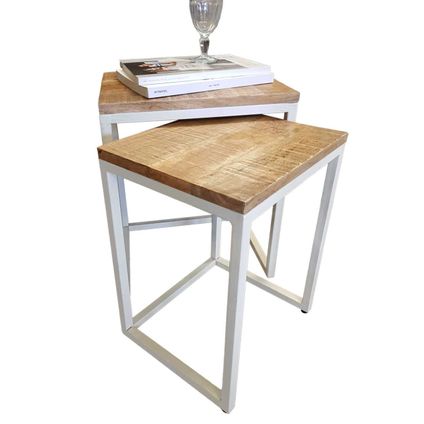 Table d'appoint SVJ Evelien - 65x40x50 cm - Blanc - Set de 2