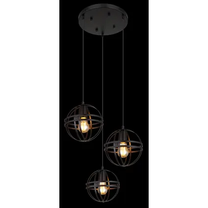 Globo Hanglamp Tamara metaal zwart 3x E27 3