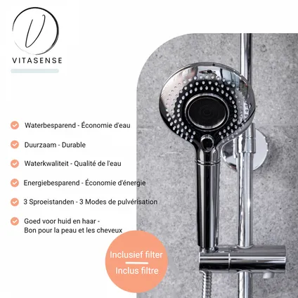 Douchette à économie d'eau VITASENSE VCPLUS avec filtre à eau et flexible de douche 3