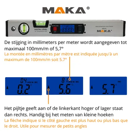 MAKA Digitale Waterpas - 400mm - Magnetisch - Incl. Batterijen 2