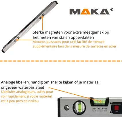 Niveau à Bulle Numérique MAKA - 400mm - Magnétique - Piles Incluses 3