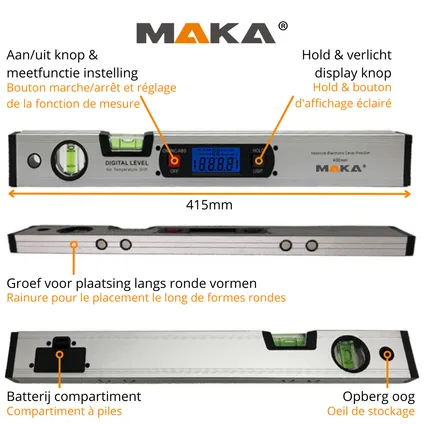 MAKA Digitale Waterpas - 400mm - Magnetisch - Incl. Batterijen 4