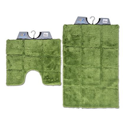 Wicotex - Badmat set met Toiletmat - WC mat met uitsparing ruit Groen - Antislip onderkant