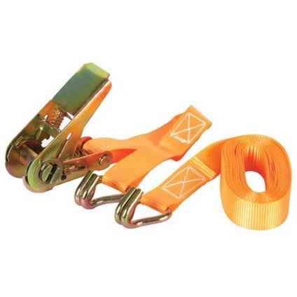 Toolland Spanband, tweedelig, met ratel en J-haken, Oranje, Polyester, 4.5 m, 500 kg