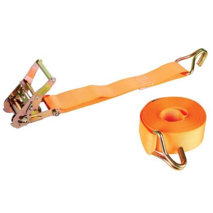 Toolland Spanband, tweedelig, met ratel en J-haken, Oranje, Polyester, 9 m, 2000 kg