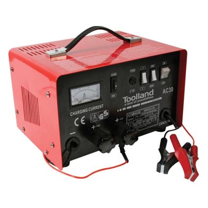 Toolland Chargeur de batterie 12/24 V, avec amplificateur/démarreur 20 A, boîtier métallique robuste, Rouge, Métal