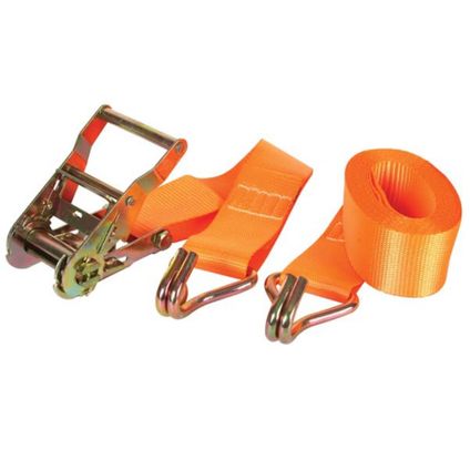 Toolland Spanband, tweedelig, met ratel en J-haken, Oranje, Polyester, 4.5 m, 2000 kg