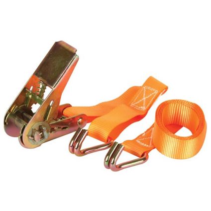Toolland Spanband, tweedelig, met ratel en J-haken, Oranje, Polyester, 1.5 m, 500 kg