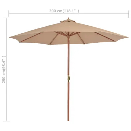 vidaXL Parasol d'extérieur avec mât en bois 300 cm Taupe 8