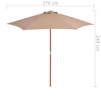 vidaXL Parasol met houten paal 270 cm taupe 7
