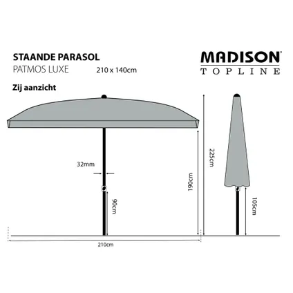 Madison Parasol Patmos Luxe rechthoekig 210x140 cm ecru 8