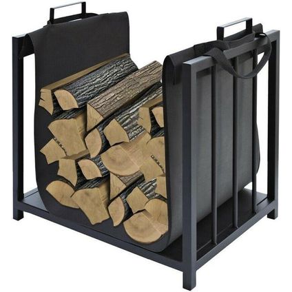 Kaminer - Bac à bois - Stockage de bois - Stockage de bois de chauffage - Panier à bois - Noir