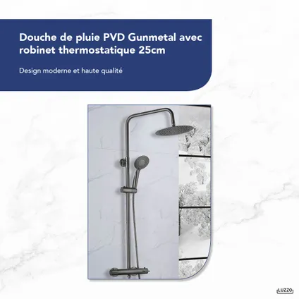Luzzo® Douche de pluie PVD Gunmetal avec robinet thermostatique - 25 cm 6